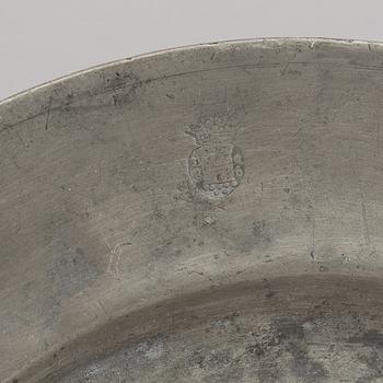 A group of six pewter dishes, different makers mark, most early 19th Century, Swedish/English.