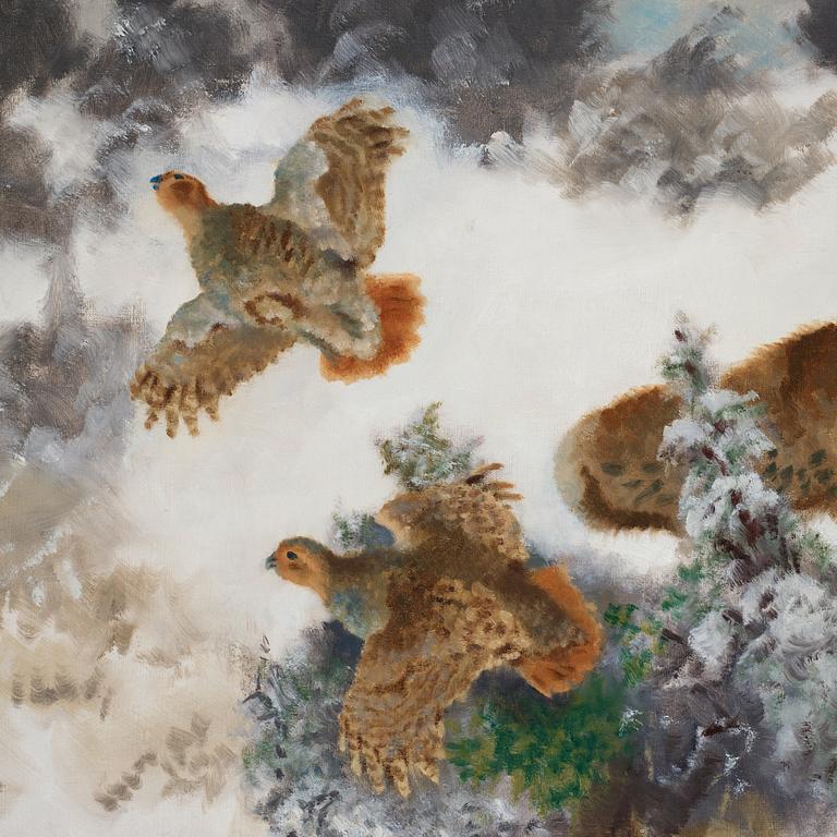 Bruno Liljefors, Fox and grouse in a winter landscape.