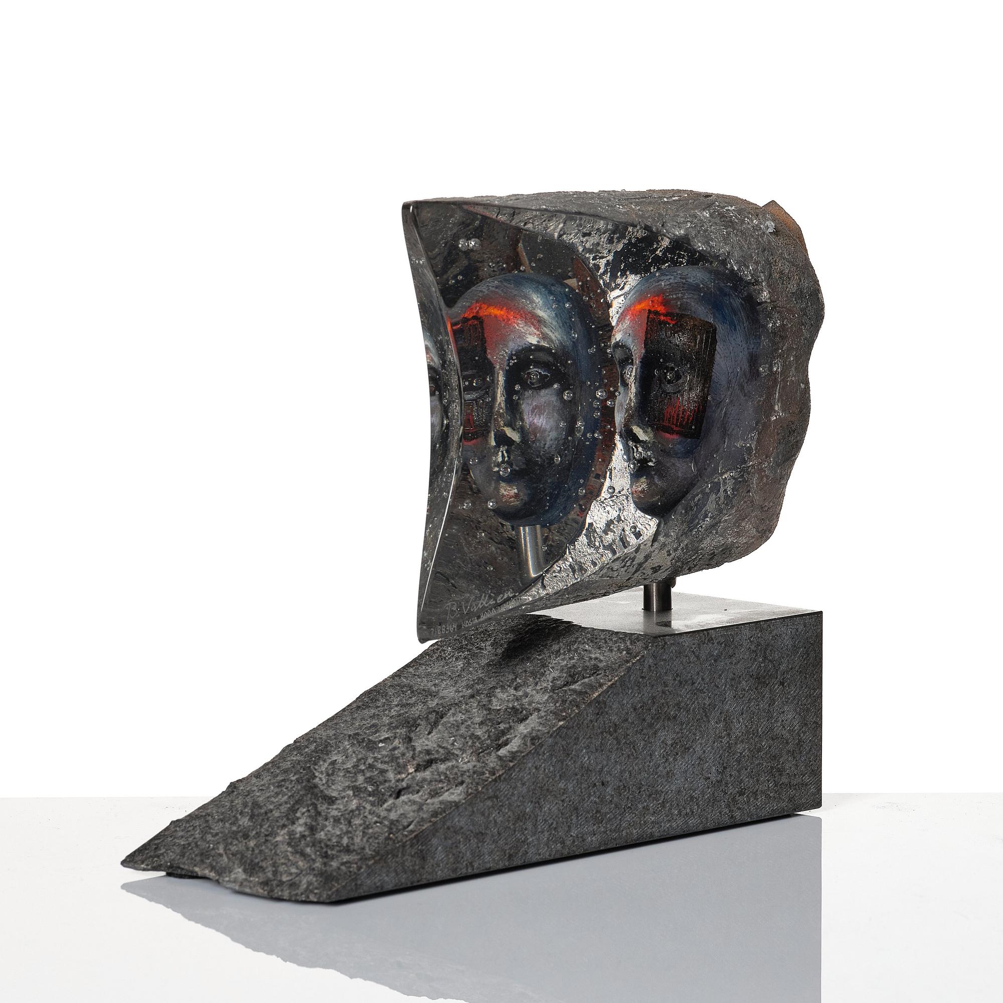 Bertil Vallien, "Janus", skulptur, Kosta Boda, unik.