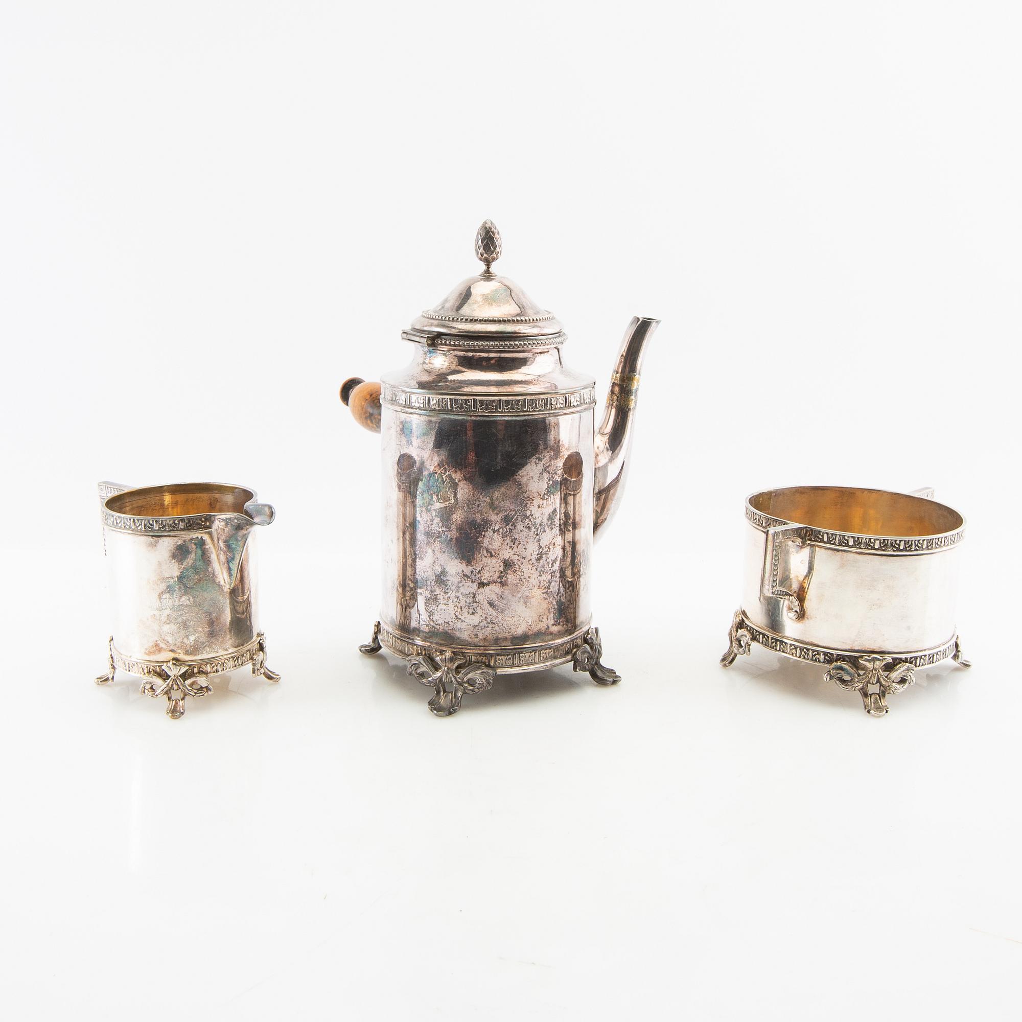 Coffee service 3 dlr Gustavian style GAB silver plate early 20th century.