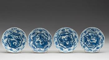 A set of nine blue and white kraak dishes, Ming dynasty, Wanli (1572-1620).