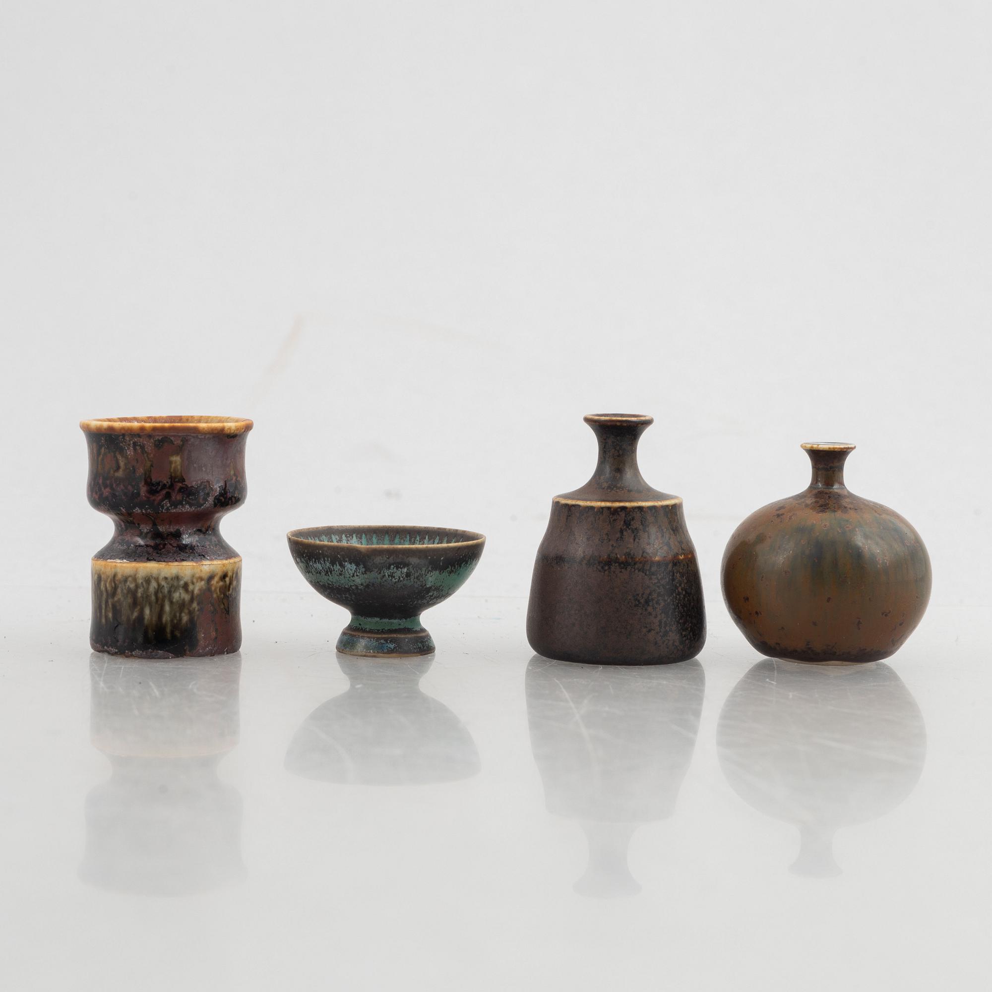 Stig Lindberg, a set of seven miniatures, Gustavsberg Studio ( five vases, two bowls).