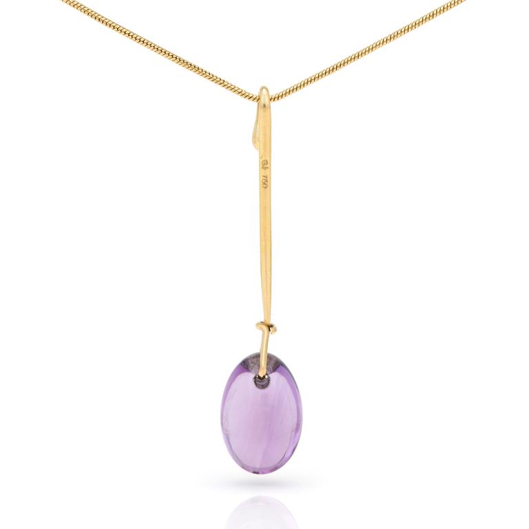GEORG JENSEN, 'Dew drop', pendant designed by Vivianna Torun Bülow-Hübe  with an amethyst drop and chain.