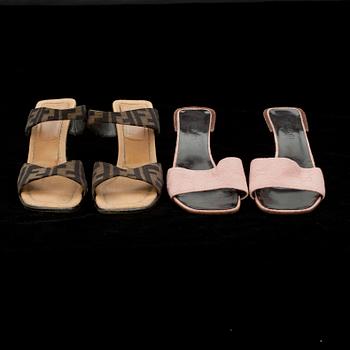 SKOR, 2 par sandaletter, Fendi samt Gucci.