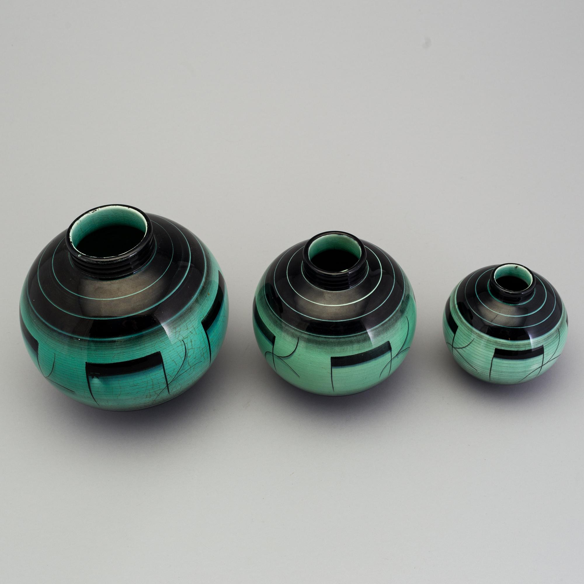 3 vases of the "V series", Ilse Claesson for Rörstrand, 1930´s.