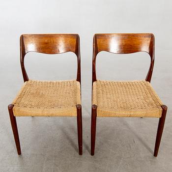 Niels Otto Møller, a pair of chairs  "model 77", J.L. Møllers Møbelfabrik, Denmark, 1960s.