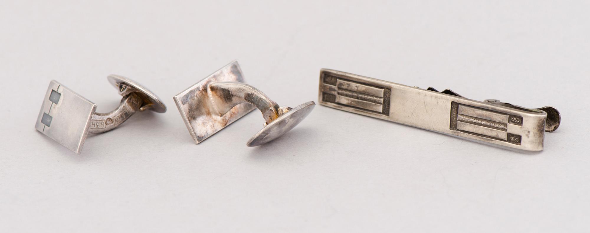 CUFFLINKS, 10 pairs, and TIEPINS, 3 pcs, silver. Finland 1960/70s.