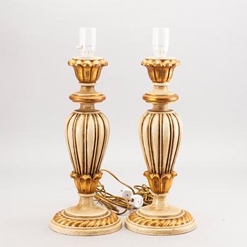 A pair of wood table lamps from Paoletti, Firenze Italy, second half of 20th century.