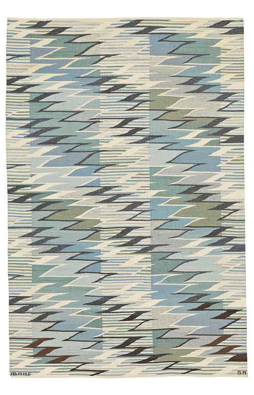 Barbro Nilsson, MATTO, "Snäcklösa", flat weave, ca 265 x 176,5-177,5 cm, signed AB MMF BN.