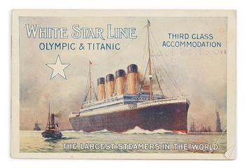 775. BROSCHYR. WHITE STAR LINE. "OLYMPIC" & "TITANIC". THIRD CLASS ACCOMMODATION. " THE LARGEST STEAMERS IN THE WORLD".