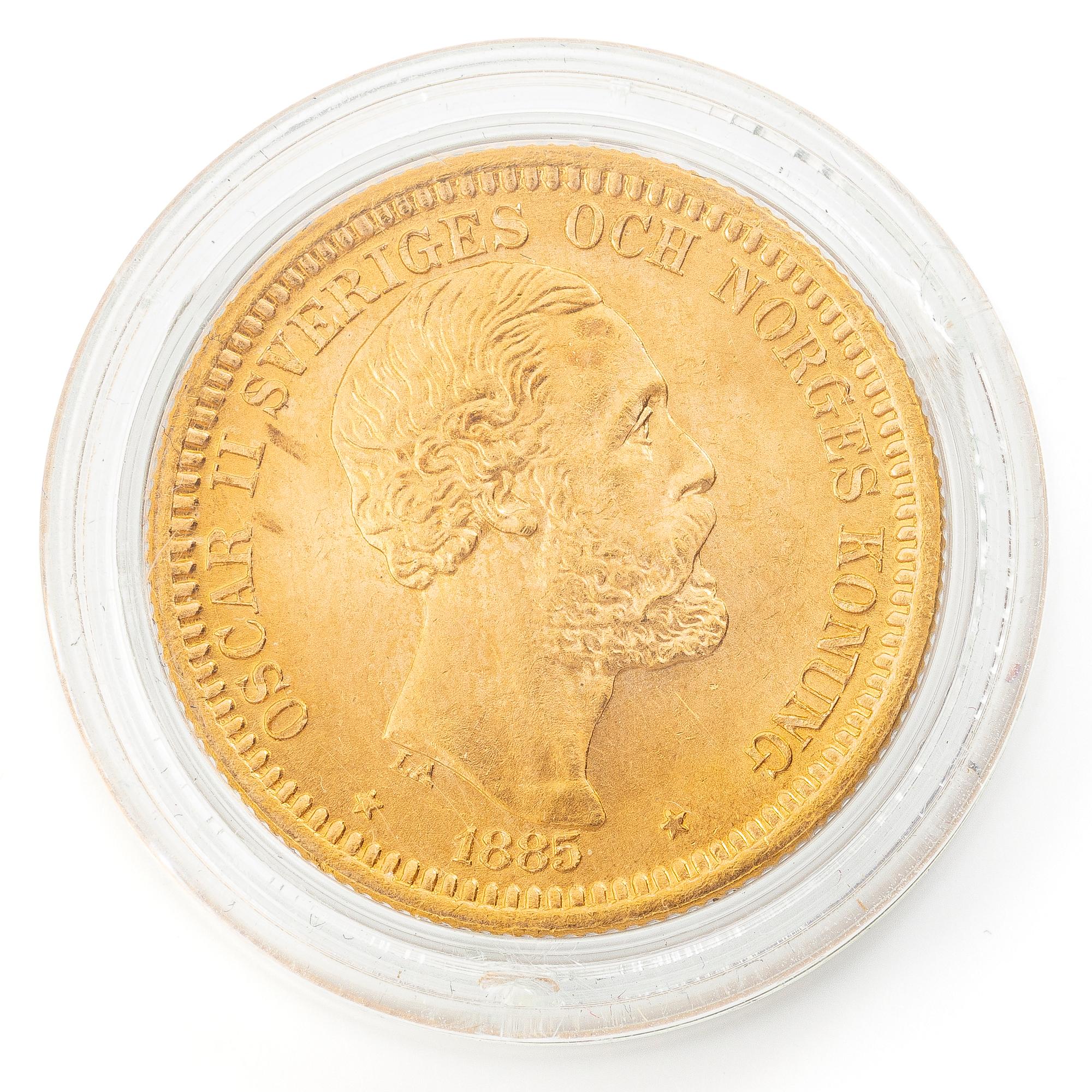 Guldmynt, Sverige, Oskar II, 20 kronor, 1885.