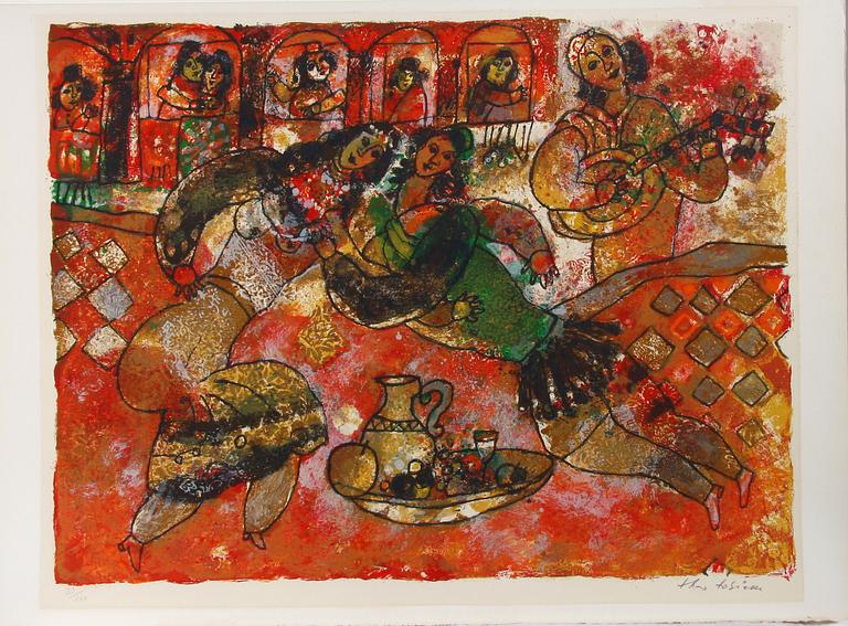 THEO TOBIASSE, FÄRGLITOGRAFIER, 6 i mapp ur "The song of songs of King Salomon".