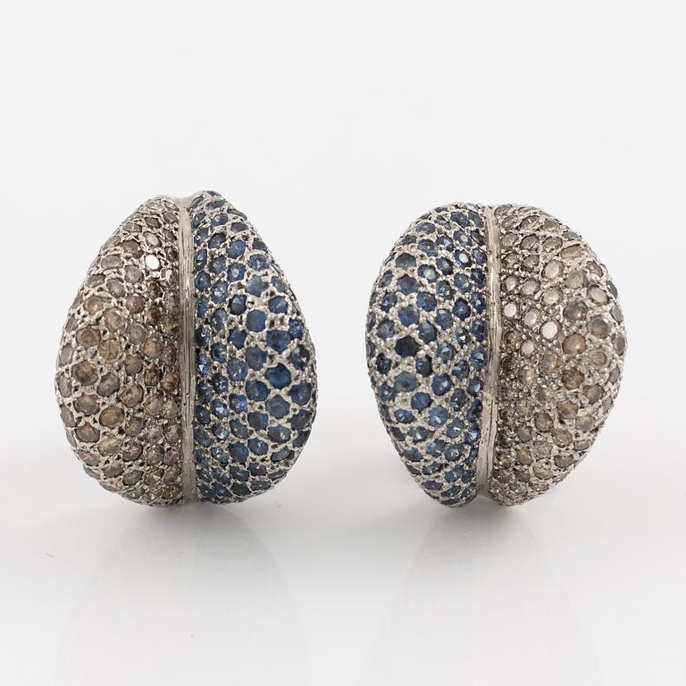 Earrings, a pair, 18K white gold with sapphires and diamonds.