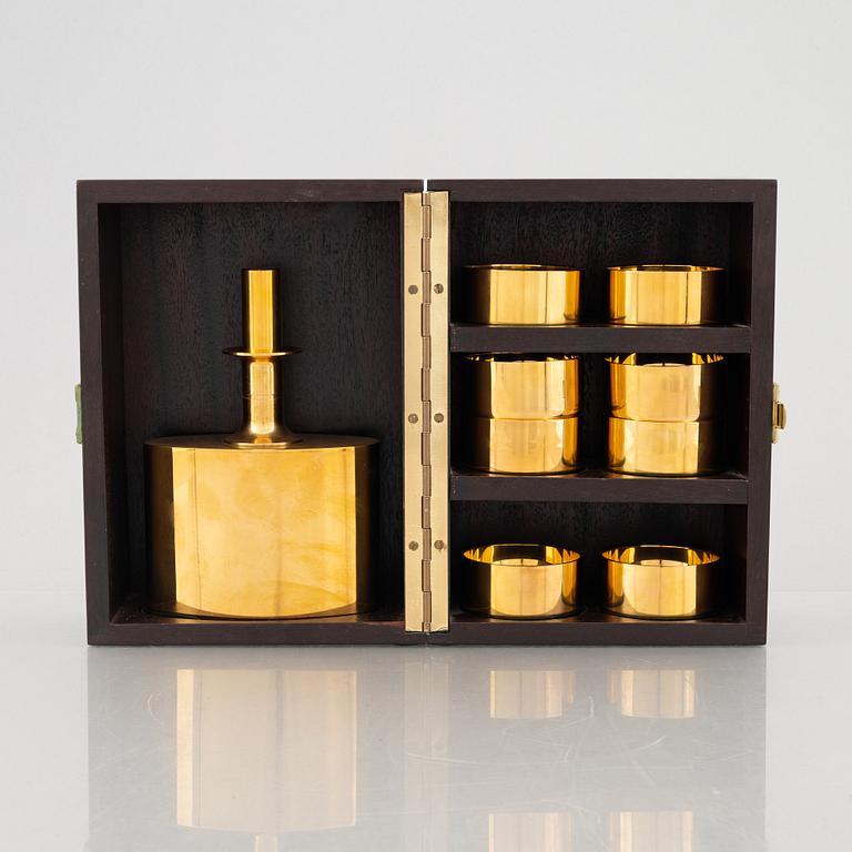 Pierre Forssell, eight gilded cups and a bottle, in a box, Skultuna, Sweden.