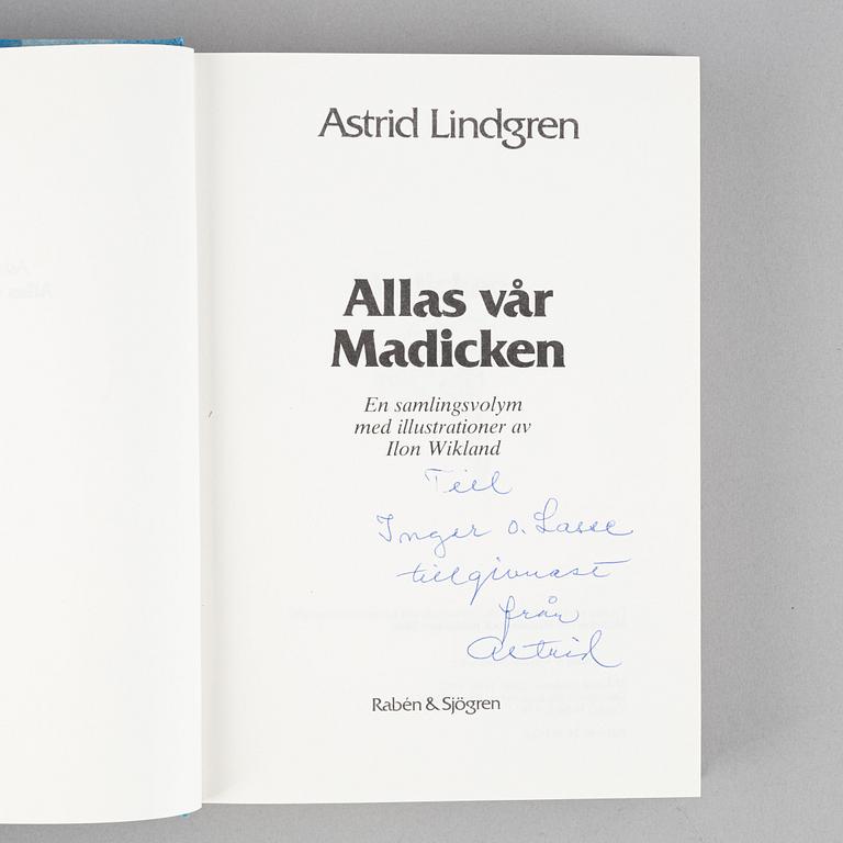 Ten children's books with dedications, including Astrid Lindgren. Provenance: the authors Inger and Lasse Sandberg.