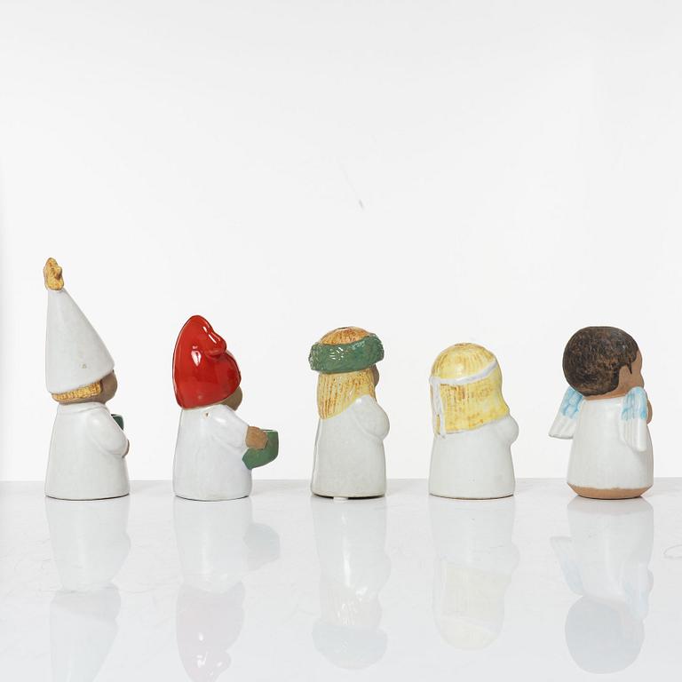 Lisa Larson, a set of five stoneware figurines, including from the series 'Adventsbarn', Gustavsberg.