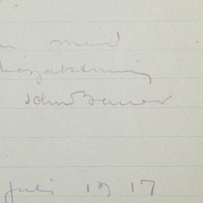 JOHN BAUER (1882-1918), egenhändigt brev med namnteckning, dat Björkudden Gränna 25 juli 1917.