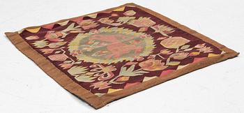 Jynne, "Rött Lejon", flamskväv, 54 x50 cm, sydvästra Skåne, tidigt 1900-tal.