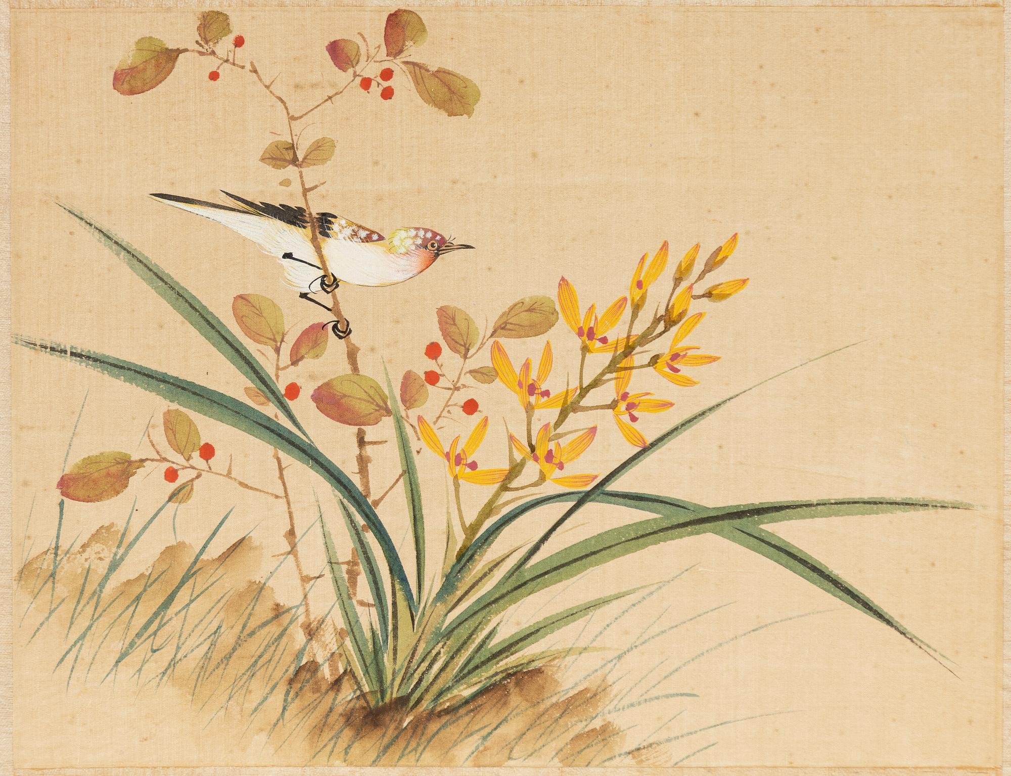 Three paintings on silk, China, mid-20th Century.