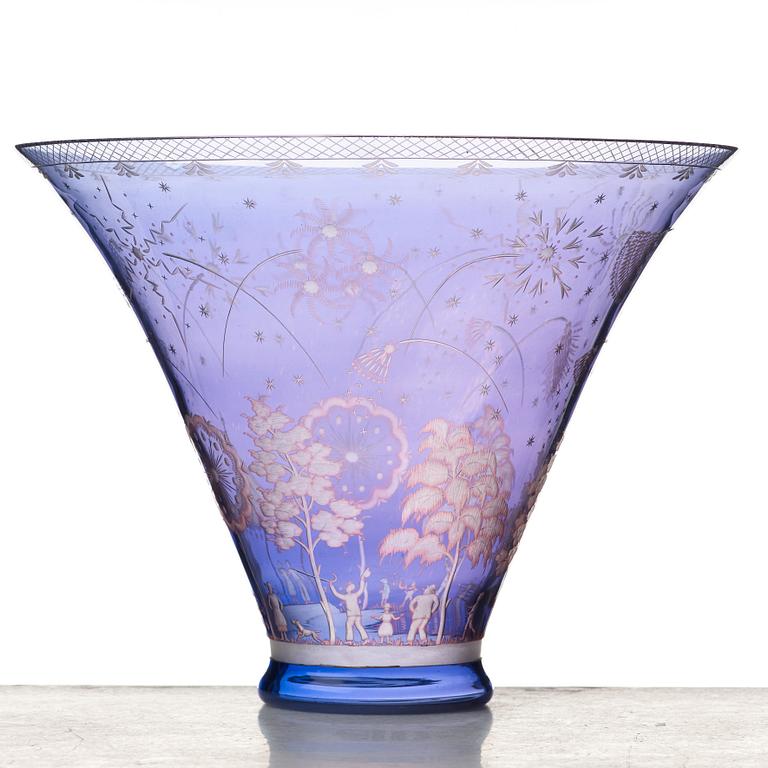 Edward Hald, an engraved glass bowl "Fireworks", Orrefors, Sweden 1945.