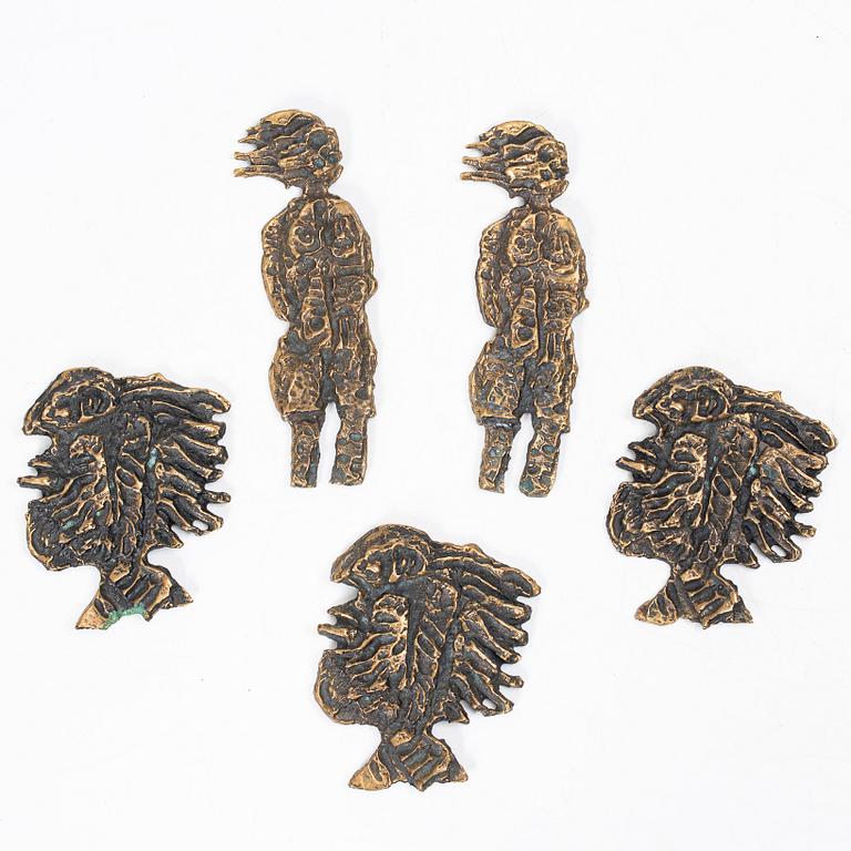 James Coignard, sculptures/wall plaques, 2 + 3 pieces, bronze, signed, Guyot Fondeur.