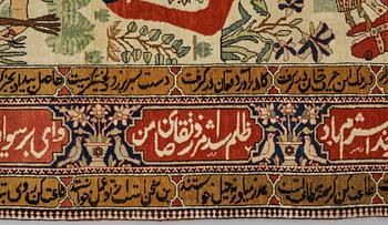 A RUG, a semi-antique Kashan figural, possibly Motachem, ca 202 x 140 cm.