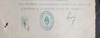 JUAN PERÓN (1895-1974), dokument med namnteckning, dat Buenos Aires 5 april 1944.