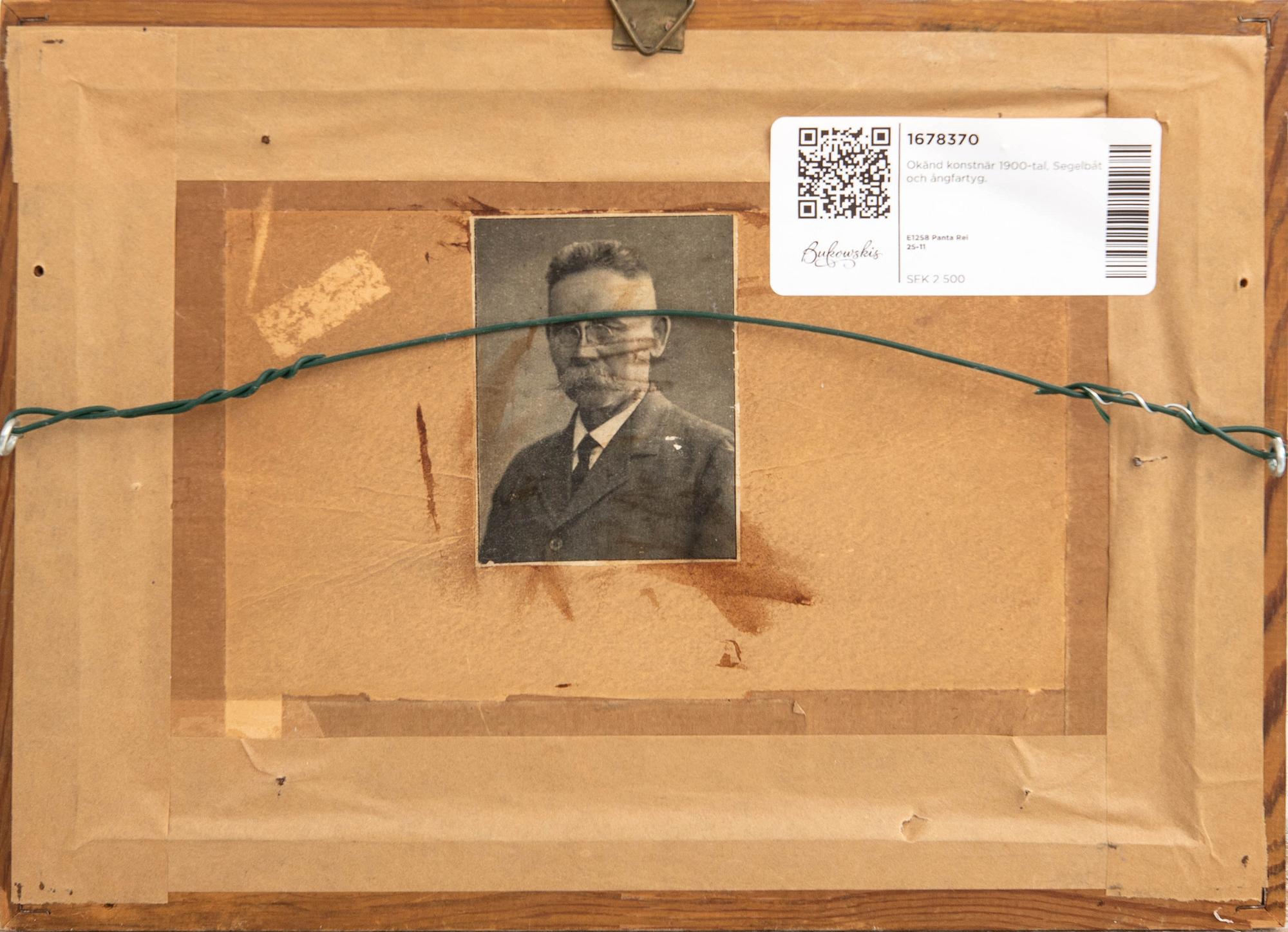 Okänd konstnär 1900-tal, Segelbåt och ångfartyg.