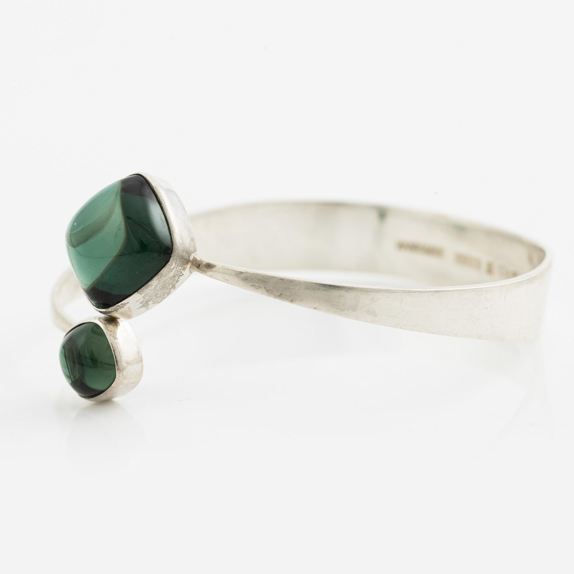 Gussi, bracelet, silver with green stones, Malmö 1965.