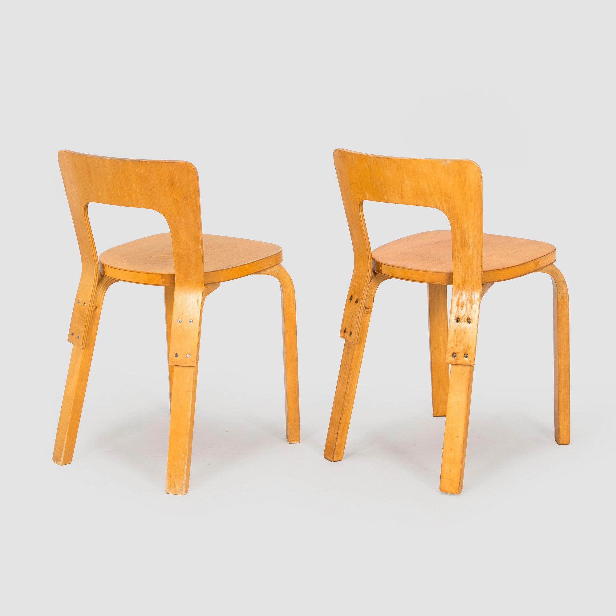 Alvar Aalto, two 1940s 'A65' chairs for O.Y. Huonekalu- ja Rakennustyötehdas A.B.