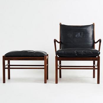 Ole Wanscher, karmstol samt fotpall, "Colonial Chair, PJ 149", Poul Jeppesen, Danmark, 1950-60-tal.