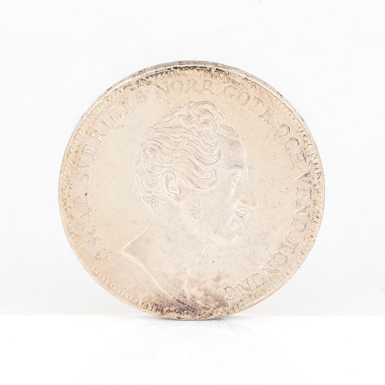 SILVERMYNT, 1 Riksdaler Specie, Oskar I av Sverige o Norge 1848. Vikt ca 34 gram.