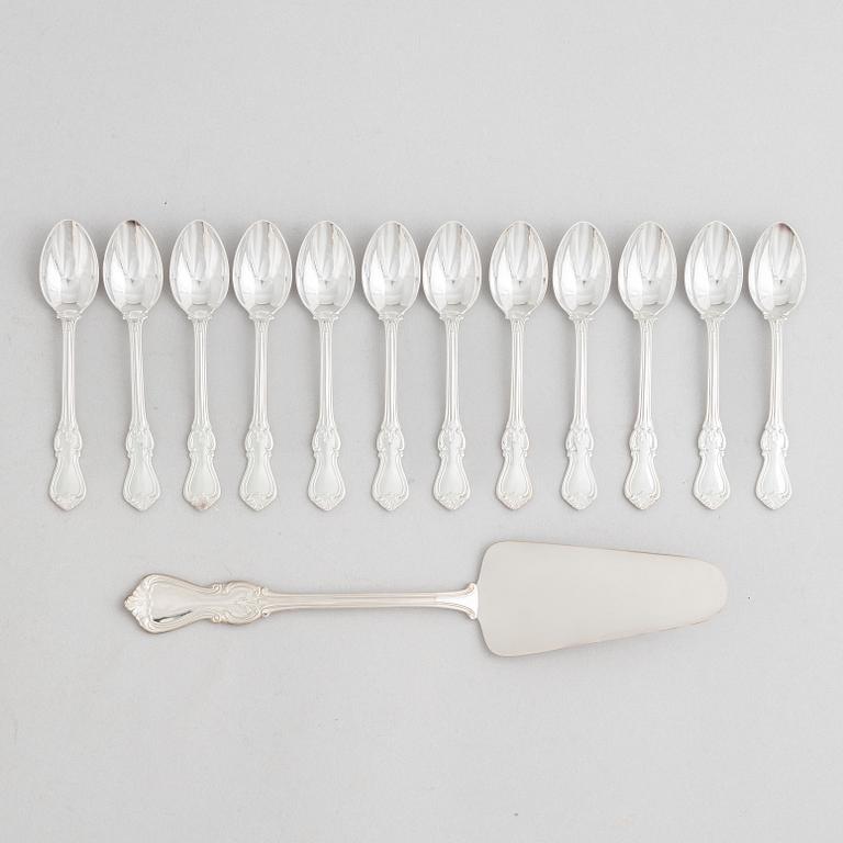 Kaffeskedar, 12 st, samt tårtspade, silver, modell "Olga", GAB, Eskilstuna, 1994-2006.