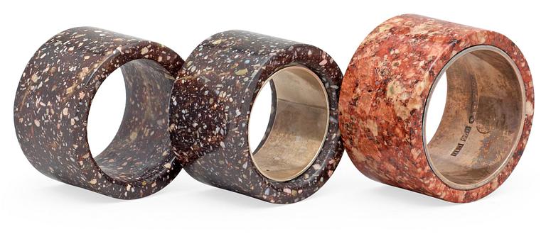 Three Swedish porphyry 20th century napkin rings.