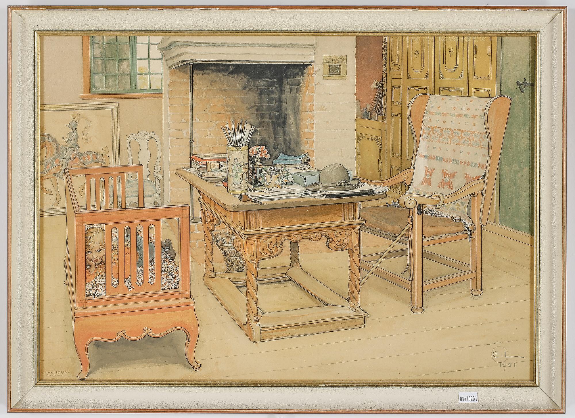 CARL LARSSON, efter, färglitografi, "Tittut", utgiven av Idun, Stockholm, signerad i trycket.