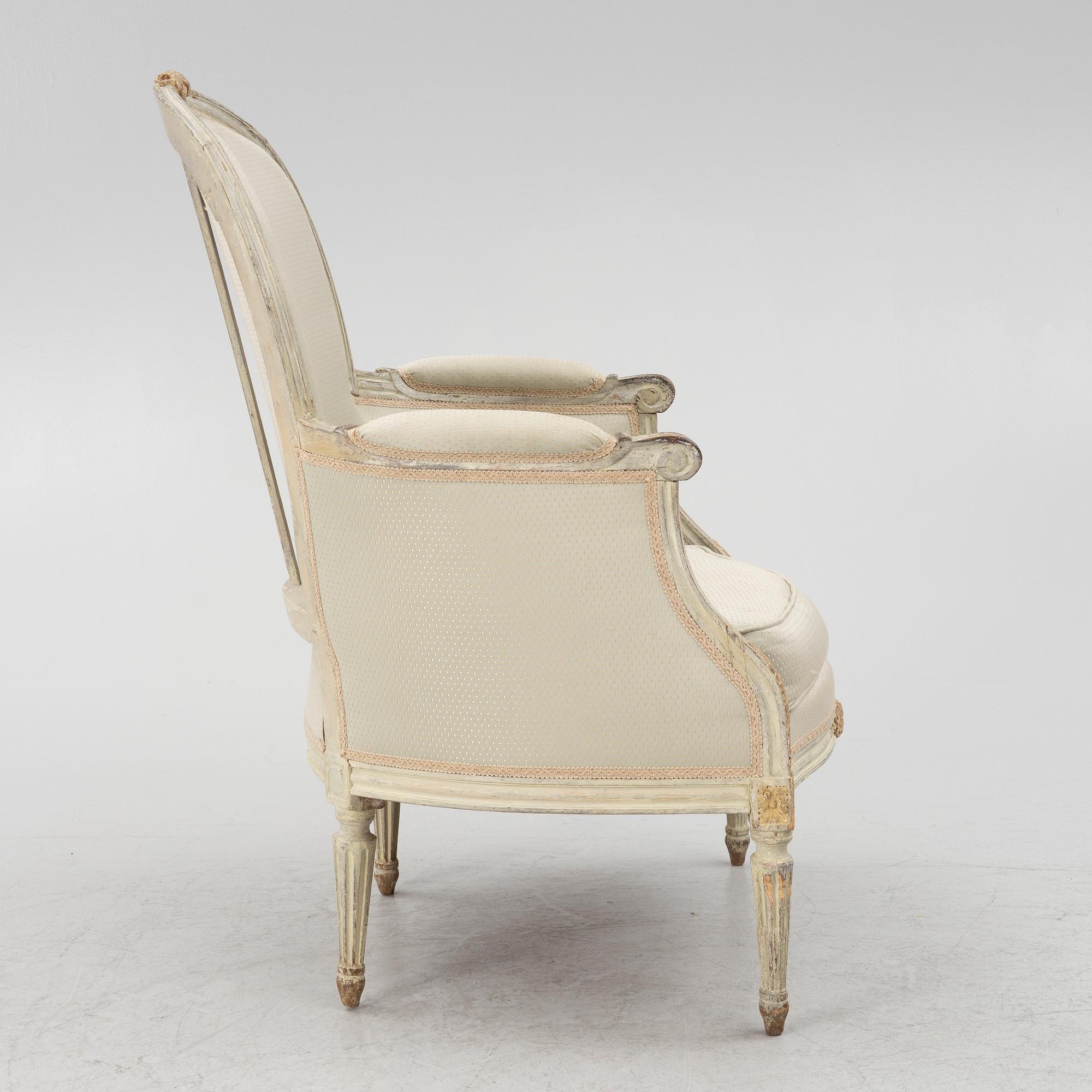 A Louis XVI bergère, late 18th Century.