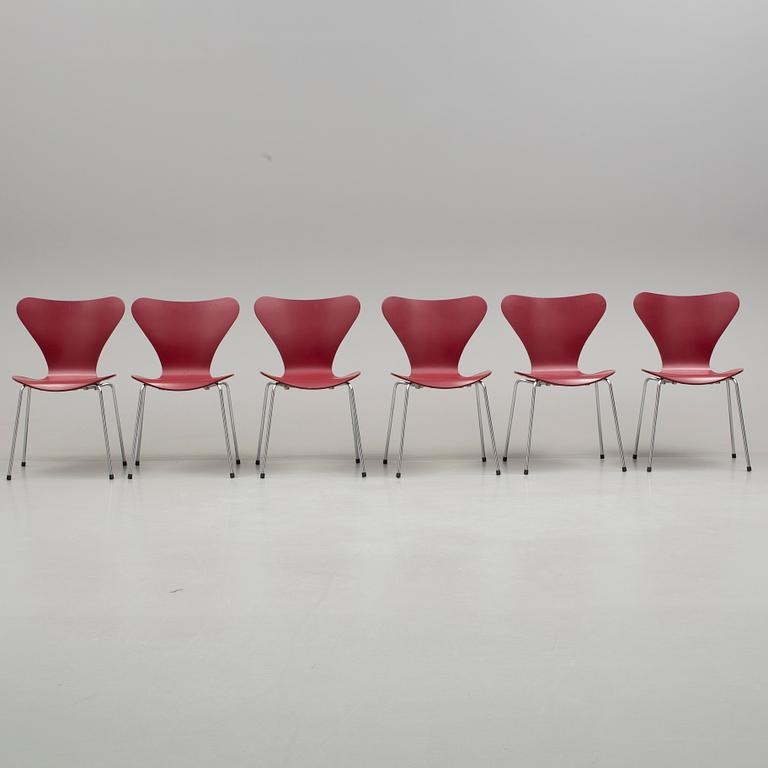 ARNE JACOBSEN, stolar, "Sjuan", 6 stycken, Fritz Hansen, 1900/2000-tal.