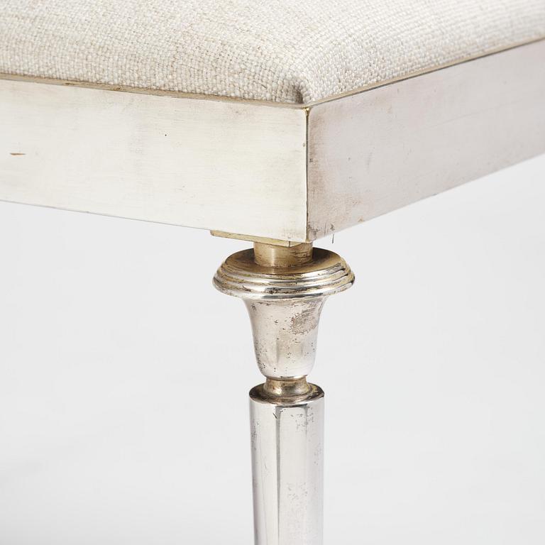 Torkov, a silver-plated metal bench, Illums Bolighus, Denmark, 1930s.