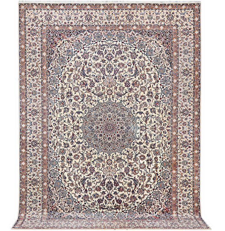 A carpet, Nain, part silk, 6 laa, c. 343 x 252 cm.