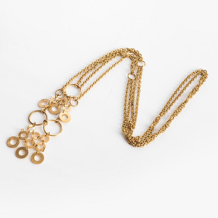 Siv Lagerström necklace and a pair of earrings, gilded brass.