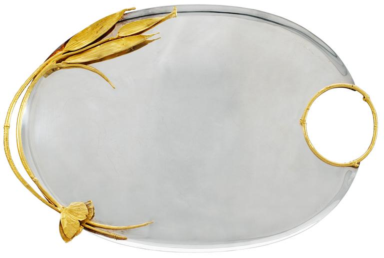 A Claude Lalanne gilt and silvered metal tray, 136/250, Artcurial, Paris, France, 1980's.