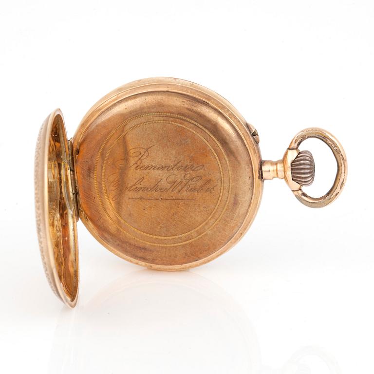FICKUR, 14k guld, onkring sekelskiftet 1800/1900-tal. Vikt 27 g.