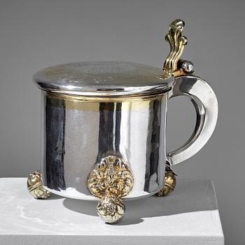 CHRISTOPHER RICHTER, DRYCKESKANNA, silver, delvis förgylld, barock, Stockholm 1691.