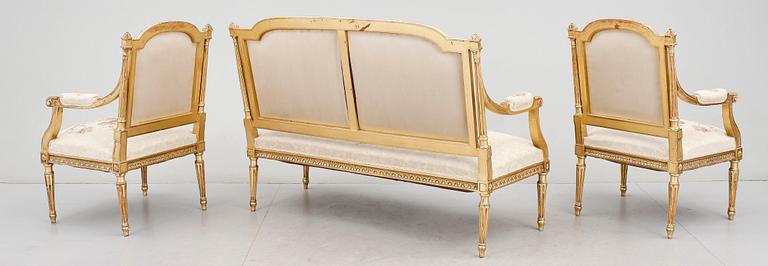 SOFFGRUPP, 3 delar, Louis XVI-stil, 18/1900-tal.