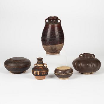 A group of brown glazed South East Asian potteries, 14th/17th Century.