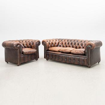 Sofa and armchair, Chesterfield, 20th century.