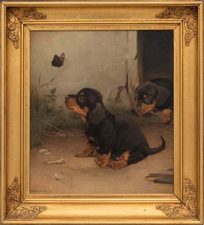 Ejnar Vindfeldt, Puppy Dogs with Butterfly.