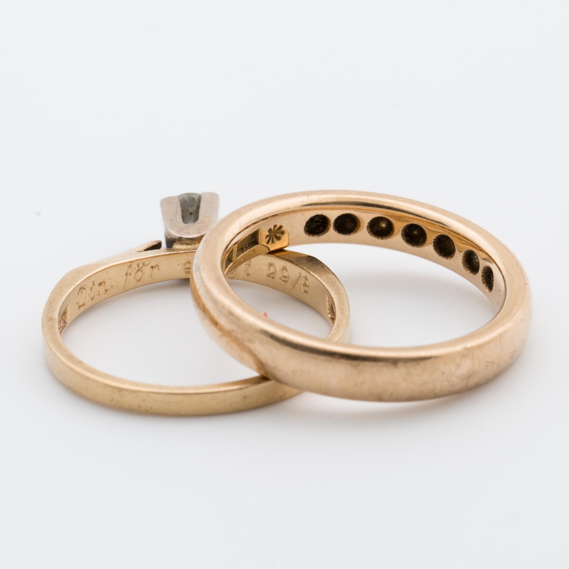 RINGAR, 2st, med briljantslipade diamanter, totalt ca 0.46 ct.