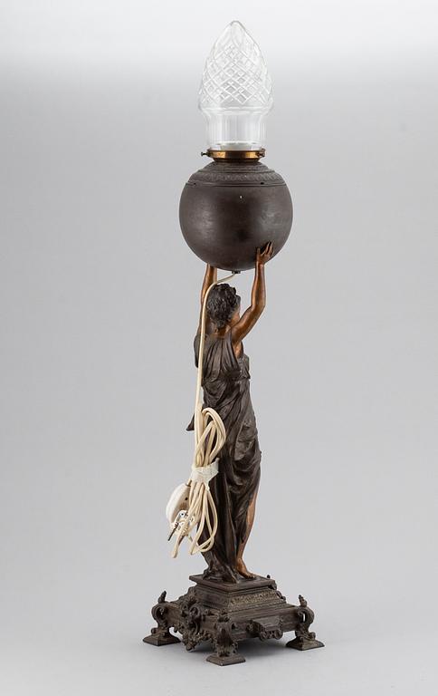 A spelter table light, circa 1900.