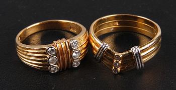 RINGAR, 2 st, guld 18K, diamanter. Vikt 4,8 resp 4,3.
